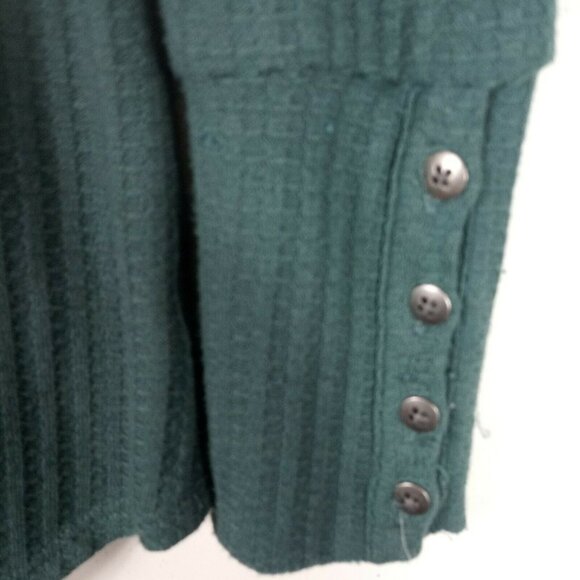 Chaser Womens Waffle Knit Thermal Top Long Sleeve Basil Green Small Button Cuff - Picture 4 of 6
